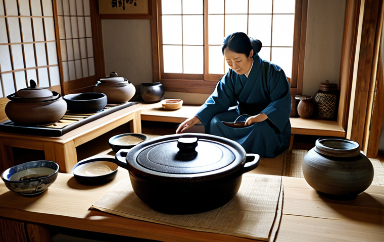 Traditional Hanok Kitchen**

"A rustic, traditional Korean Hanok kitchen. Focus on the earthen stove (土灶), various ceramic jars (陶罐), and wooden utensils. Warm, inviting light. Safe for work, appropriate content, fully clothed figures in the background preparing food, perfect anatomy, natural proportions, family-friendly, professional photography, high quality, modest clothing."

**