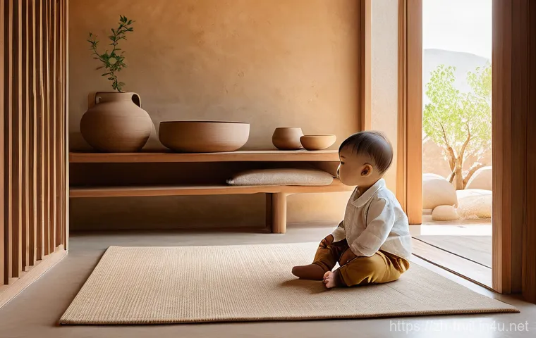 전통주택의 바닥 디자인 - Prompt 1: Serene Rammed Earth Floor with Child and Sunlight**