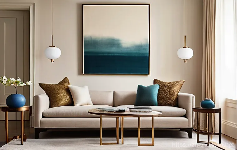 전통주택에 적합한 인테리어 소품 - **Prompt: A serene and inviting living room that harmoniously blends traditional Chinese aesthetics ...