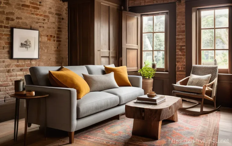 전통주택에서의 생활 - Prompt 1: "Poetic Living Room Blending Eras"**