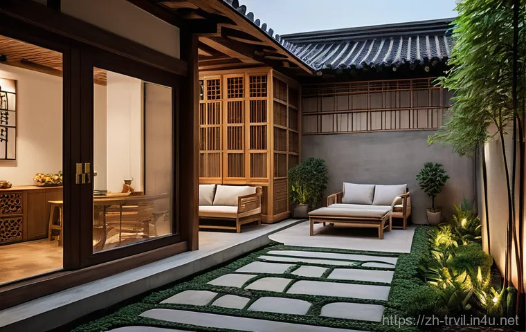 전통주택의 공간 활용 팁 - **Prompt: An interior view of a modernized traditional Chinese house, showcasing a harmonious blend ...