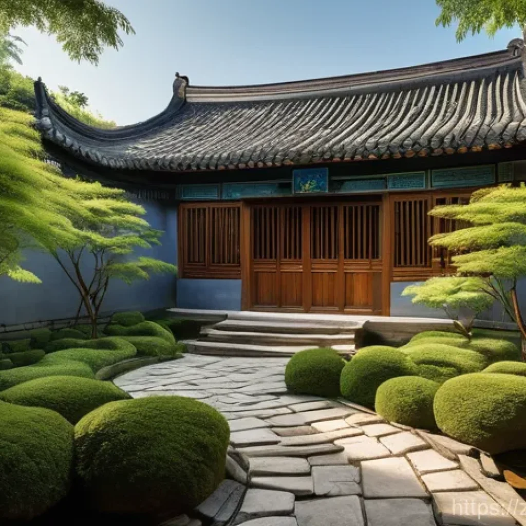 전통주택 건축비 - **Prompt:** A serene, wide-angle shot of a meticulously designed traditional Chinese courtyard house...