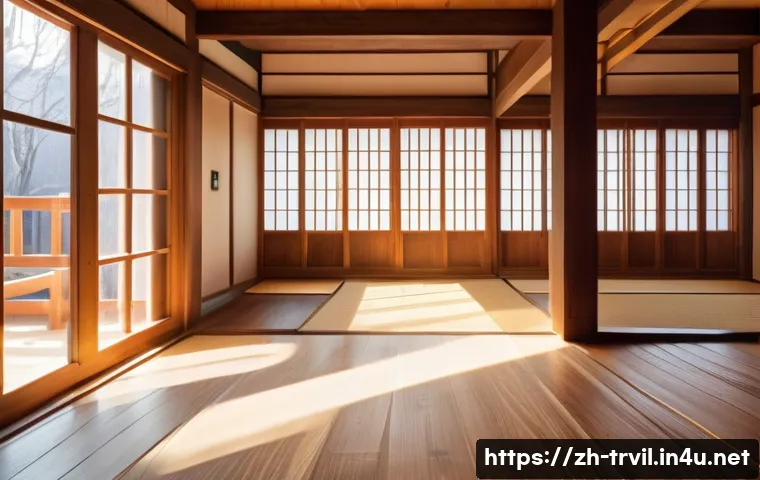 한옥의 장점 - A traditional Korean hanok interior showcasing warm natural materials like wood, stone, and earth. S...