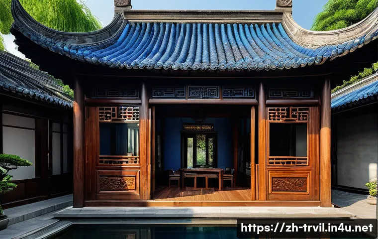 전통주택의 건축 양식 - Traditional Southern Chinese Water Town Residence, featuring intricate wooden structures and elegant...
