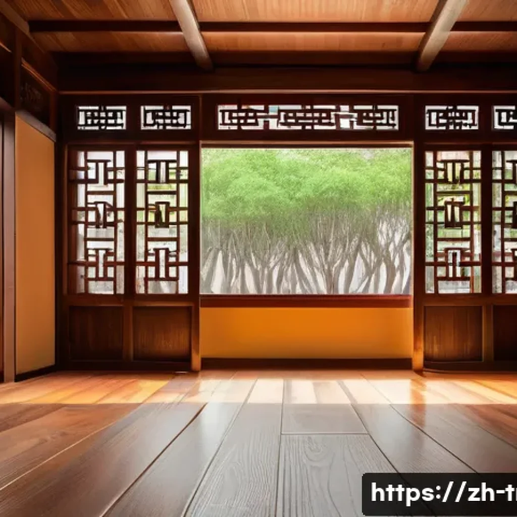 전통주택에서의 목재 사용 - A traditional Chinese wooden house interior showcasing robust pine and cedar beams with intricate mo...