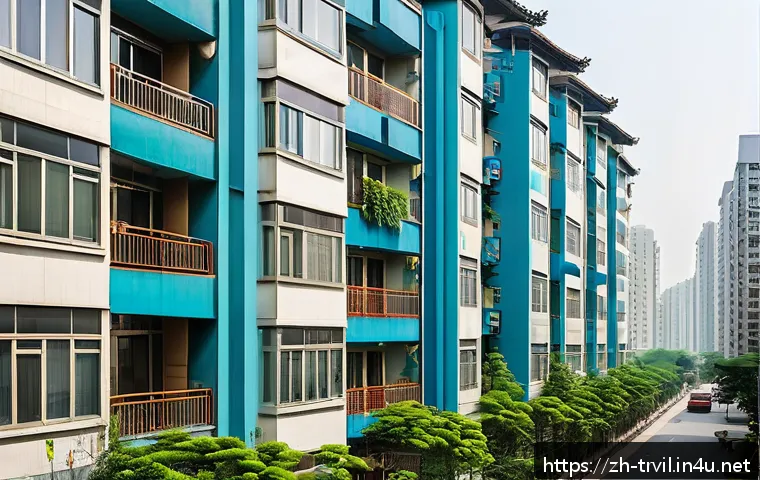 전통주택의 가격과 비용 - A modern Chinese urban residential neighborhood scene during daytime, showing mid-rise traditional a...