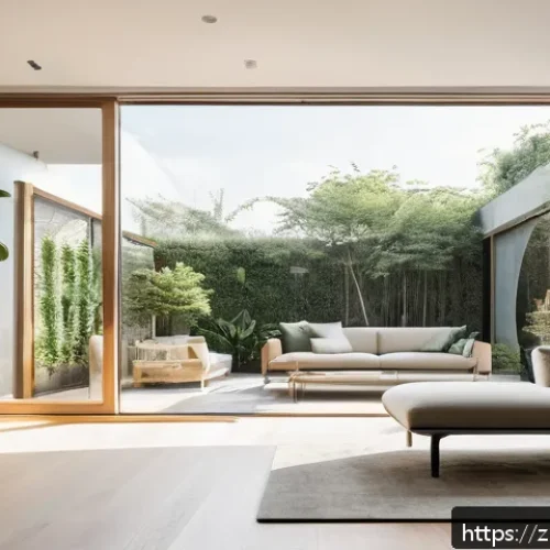 전통주택의 창문 종류 - A modern living room interior bathed in soft natural light streaming through large floor-to-ceiling ...